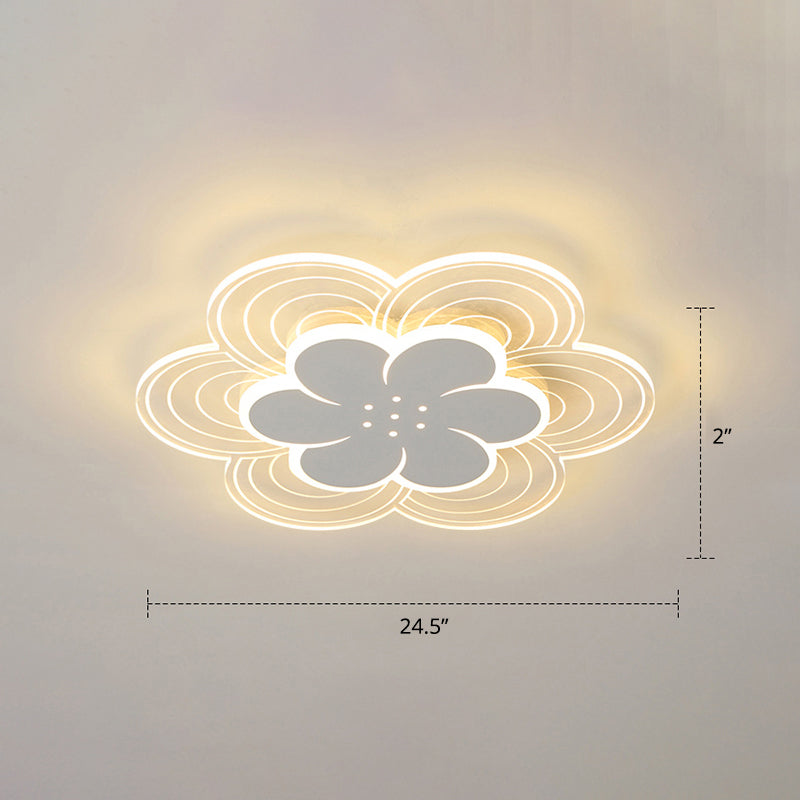 Flower Acrylic Led Flush Mount Simple Style White Ceiling Mount Light Fixture for Bedroom White 24.5" Warm Clearhalo 'Ceiling Lights' 'Close To Ceiling Lights' 'Close to ceiling' 'Flush mount' Lighting' 2423419