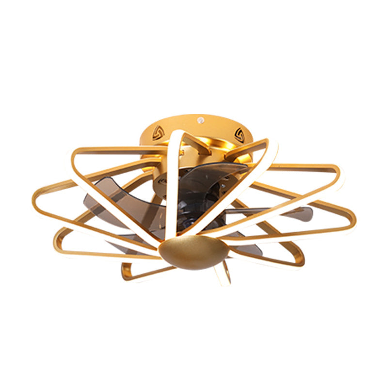23" Wide Metal Wire Cage Pendant Fan Light Modern LED Semi-Flush Ceiling Light for Bedroom Clearhalo 'Ceiling Lights' 'Close To Ceiling Lights' 'Close to ceiling' 'Semi-flushmount' Lighting' 2423473