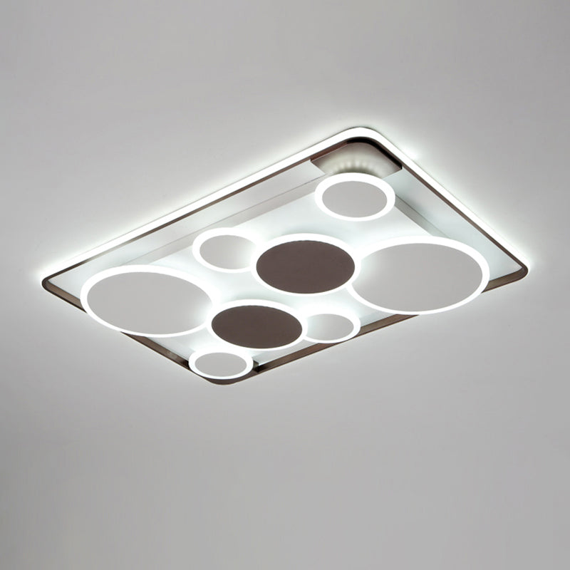 Metal Circles Flush Mount Light Novelty Nordic Coffee LED Ceiling Lighting for Living Room Coffee White Rectangle Clearhalo 'Ceiling Lights' 'Close To Ceiling Lights' 'Close to ceiling' 'Flush mount' Lighting' 2423482