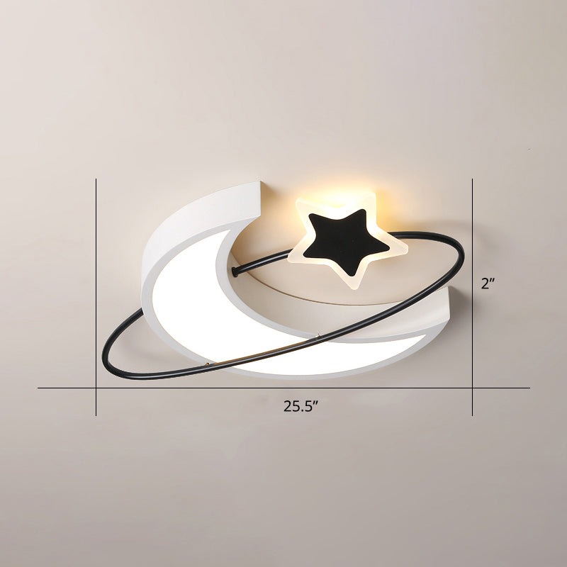 Minimalist Moon and Star Ceiling Light Acrylic Bedroom LED Flush Mount Lamp in Black-White White 25.5" Third Gear Clearhalo 'Ceiling Lights' 'Close To Ceiling Lights' 'Close to ceiling' 'Flush mount' Lighting' 2423552