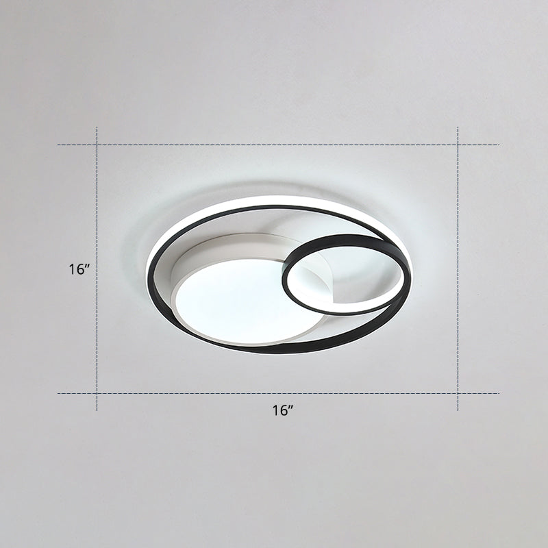 Circular Led Flush Mount Light Fixture Contemporary Acrylic Bedroom Ceiling Lamp Black-White 16" Clearhalo 'Ceiling Lights' 'Close To Ceiling Lights' 'Close to ceiling' 'Flush mount' Lighting' 2423571