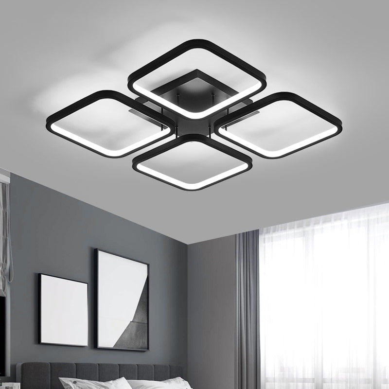 Black Square Semi Flush Light Simplicity LED Aluminum Ceiling Flush Mount Light for Bedroom Clearhalo 'Ceiling Lights' 'Close To Ceiling Lights' 'Close to ceiling' Lighting' 2423700