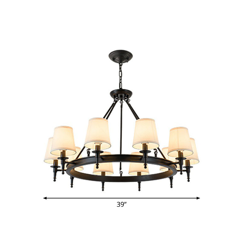 Tapered Ceiling Suspension Lamp Simplicity Fabric Chandelier Lighting for Living Room 10 Black Clearhalo 'Ceiling Lights' 'Chandeliers' Lighting' options 2423788_15892bfe-5154-42d8-b134-a08c198b9a42