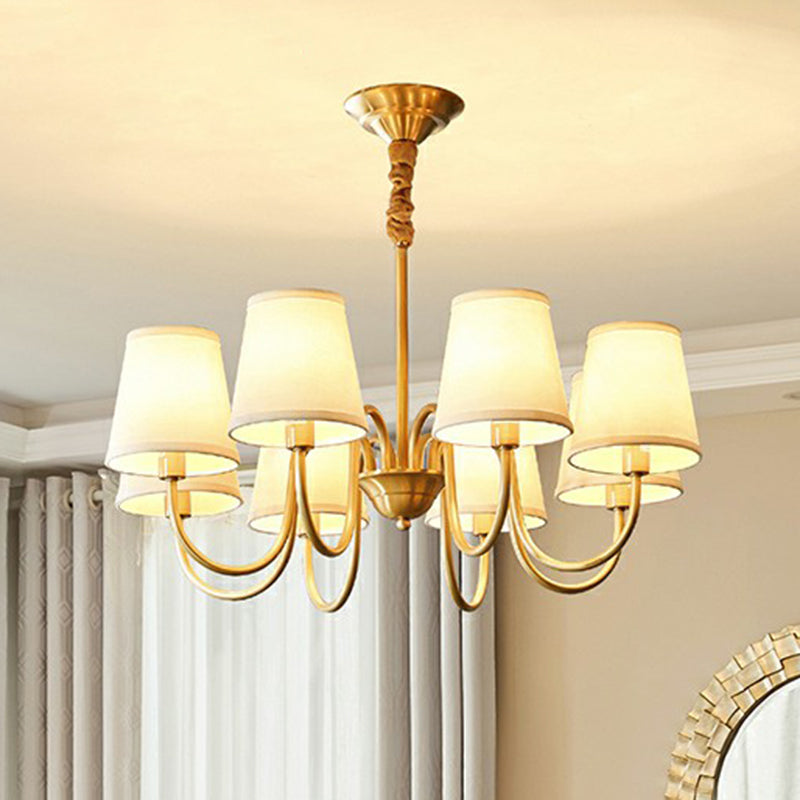 Curvy Arm Metal Chandelier Minimalistic Living Room Pendant Light in Brass with Cone Fabric Shade Clearhalo 'Ceiling Lights' 'Chandeliers' 'Modern Chandeliers' 'Modern' Lighting' 2423804