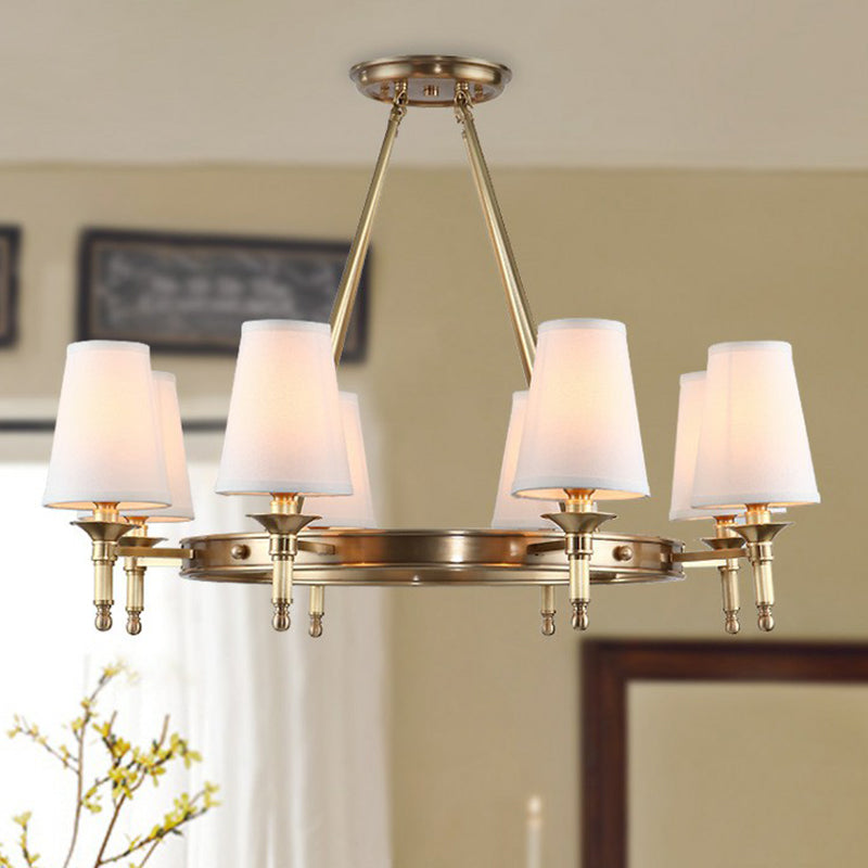 Cone Hanging Ceiling Light Minimalist Fabric Dining Room Chandelier Light Fixture in Brass Clearhalo 'Ceiling Lights' 'Chandeliers' 'Modern Chandeliers' 'Modern' Lighting' 2423812