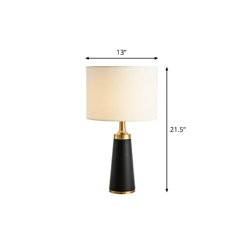 Cylindrical Fabric Table Light Contemporary 1 Head White-Black Night Lamp for Bedroom White 13.5" Clearhalo 'Lamps' 'Table Lamps' Lighting' 2423890