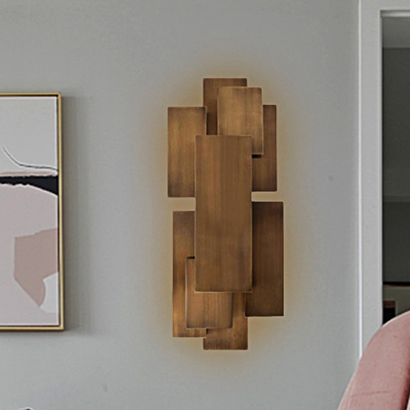 LED Stairway Wall Lamp with Rectangular Metallic Shade Dark Wood Wall Sconce Lighting Clearhalo 'Cast Iron' 'Glass' 'Industrial' 'Modern wall lights' 'Modern' 'Tiffany' 'Traditional wall lights' 'Wall Lamps & Sconces' 'Wall Lights' Lighting' 242399