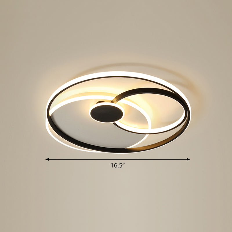 Circle Shaped Ceiling Flush Light Nordic Metal LED Bedroom Flushmount in Black and White Black 16.5" Clearhalo 'Ceiling Lights' 'Close To Ceiling Lights' 'Close to ceiling' 'Flush mount' Lighting' 2424059