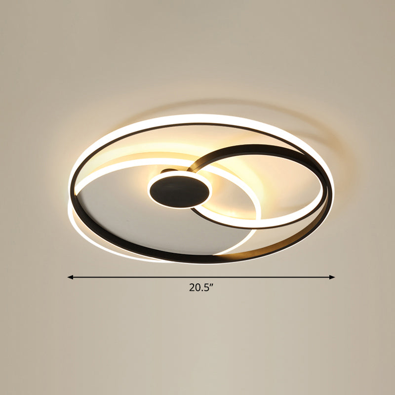 Circle Shaped Ceiling Flush Light Nordic Metal LED Bedroom Flushmount in Black and White Black 20.5" Clearhalo 'Ceiling Lights' 'Close To Ceiling Lights' 'Close to ceiling' 'Flush mount' Lighting' 2424060
