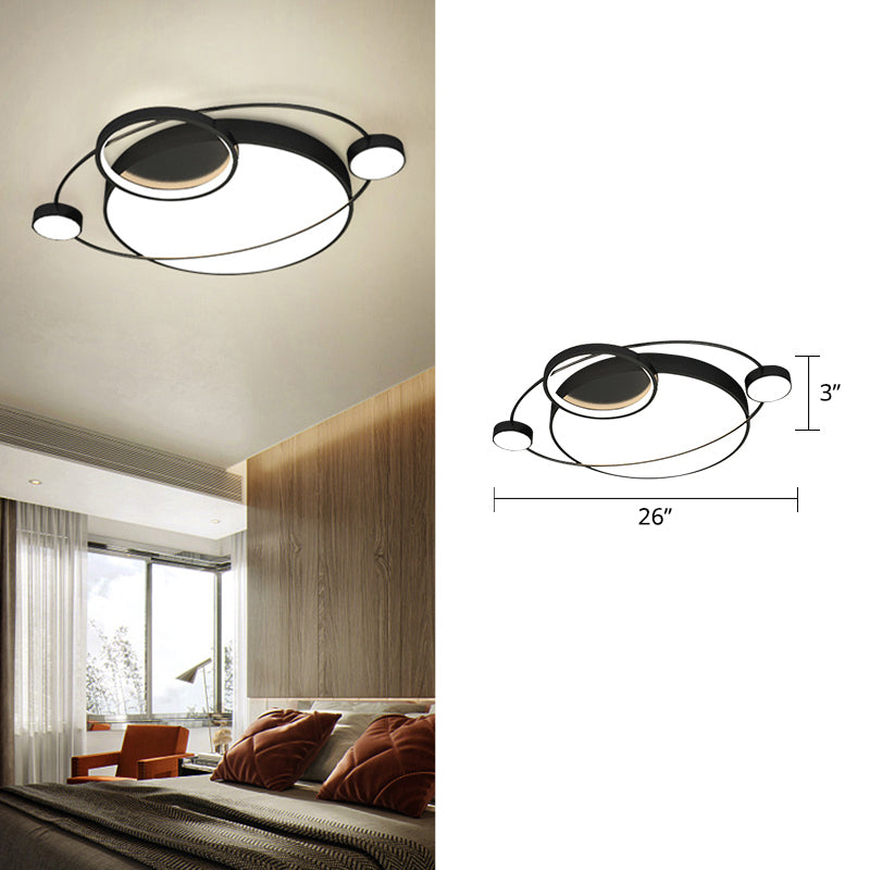 Orbit Shaped LED Ceiling Flush Mount Light Postmodern Metal Bedroom Flush Light Fixture Black 26" White Clearhalo 'Ceiling Lights' 'Close To Ceiling Lights' 'Close to ceiling' 'Flush mount' Lighting' 2424109