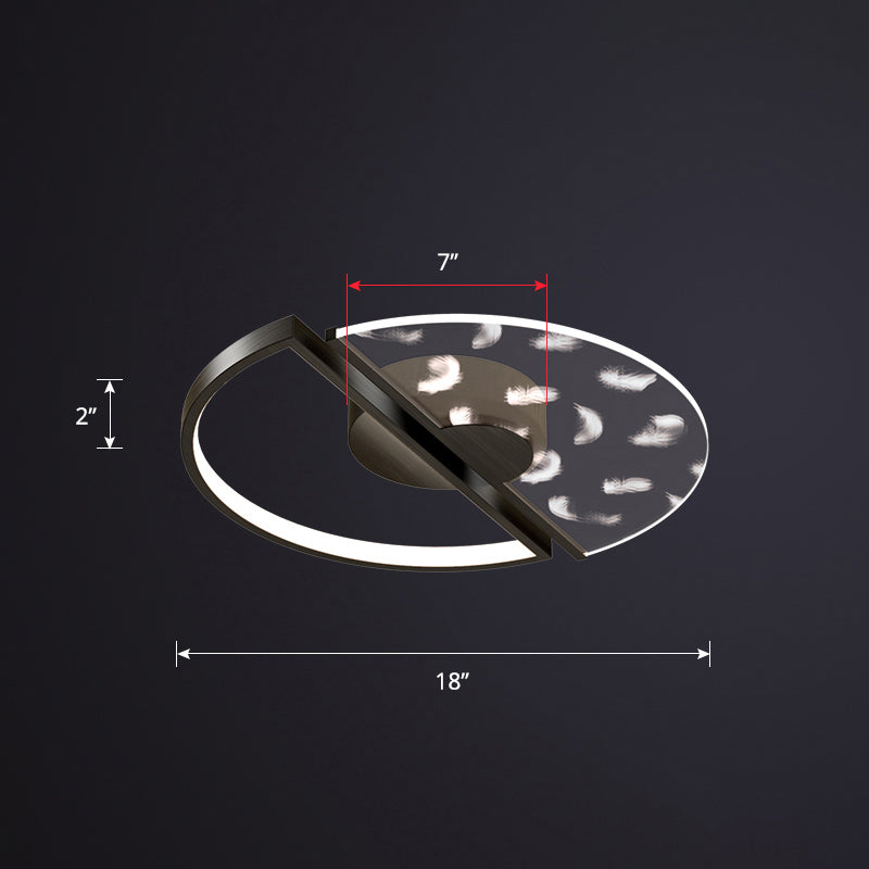 Round Bedroom Led Flush Ceiling Light Acrylic Novelty Postmodern LED Flush Light Black 18" Third Gear Clearhalo 'Ceiling Lights' 'Close To Ceiling Lights' 'Close to ceiling' 'Flush mount' Lighting' 2424148