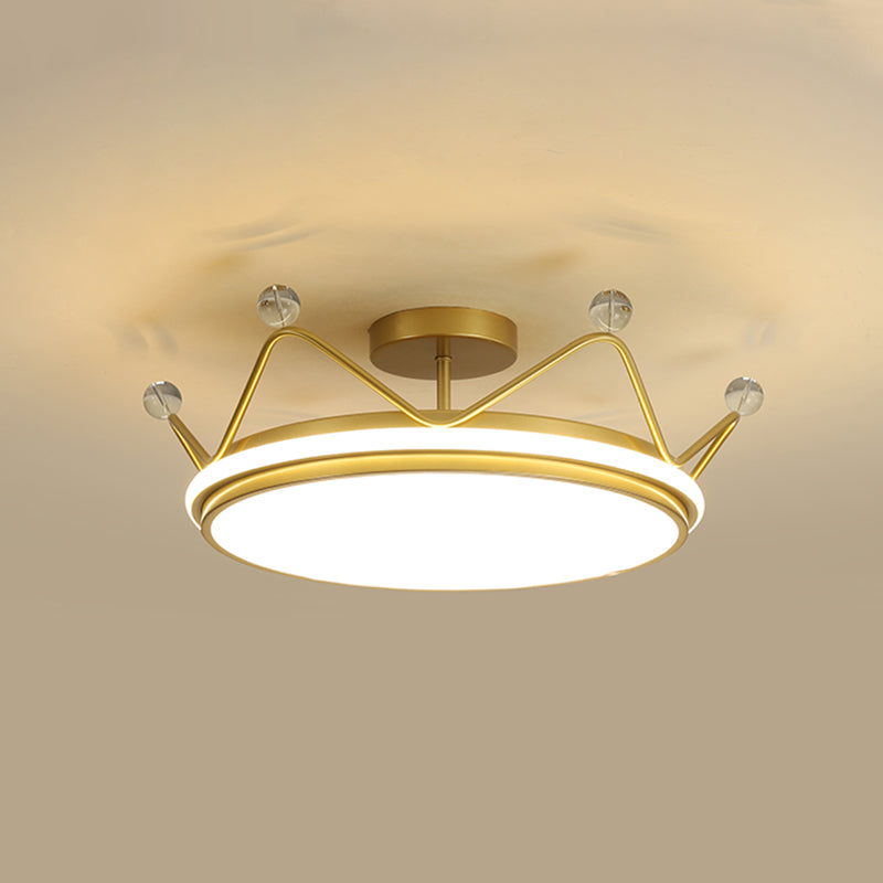 Crown Shaped Childrens Room Flush Ceiling Light Metal Cartoon LED Flush Mount Fixture Gold 19.5" Clearhalo 'Ceiling Lights' 'Close To Ceiling Lights' 'Close to ceiling' 'Semi-flushmount' Lighting' 2424257
