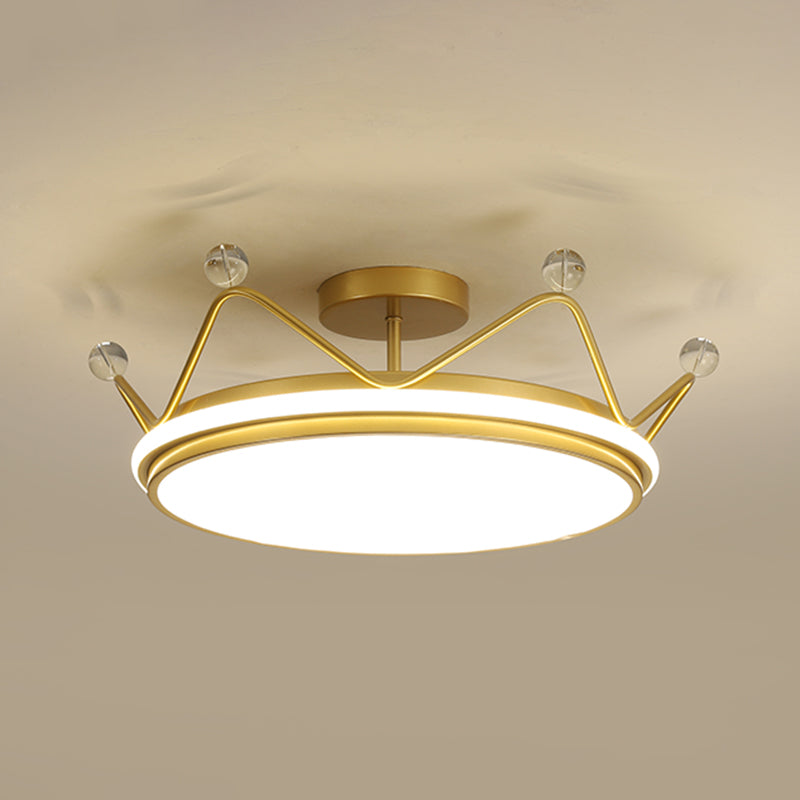 Crown Shaped Childrens Room Flush Ceiling Light Metal Cartoon LED Flush Mount Fixture Gold 23.5" Clearhalo 'Ceiling Lights' 'Close To Ceiling Lights' 'Close to ceiling' 'Semi-flushmount' Lighting' 2424258