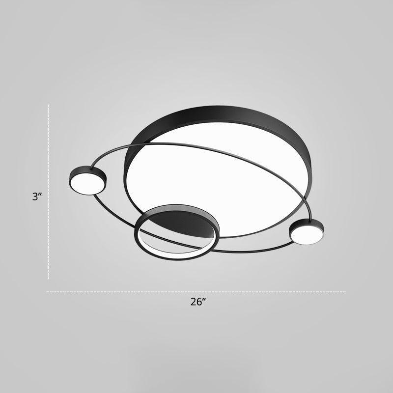 Orbit Shape Bedroom LED Ceiling Lamp Acrylic Minimalistic Flush Mount Lighting Fixture Black 26" White Clearhalo 'Ceiling Lights' 'Close To Ceiling Lights' 'Close to ceiling' 'Flush mount' Lighting' 2424289