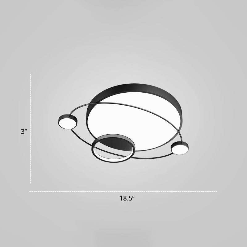 Orbit Shape Bedroom LED Ceiling Lamp Acrylic Minimalistic Flush Mount Lighting Fixture Black 18.5" White Clearhalo 'Ceiling Lights' 'Close To Ceiling Lights' 'Close to ceiling' 'Flush mount' Lighting' 2424290