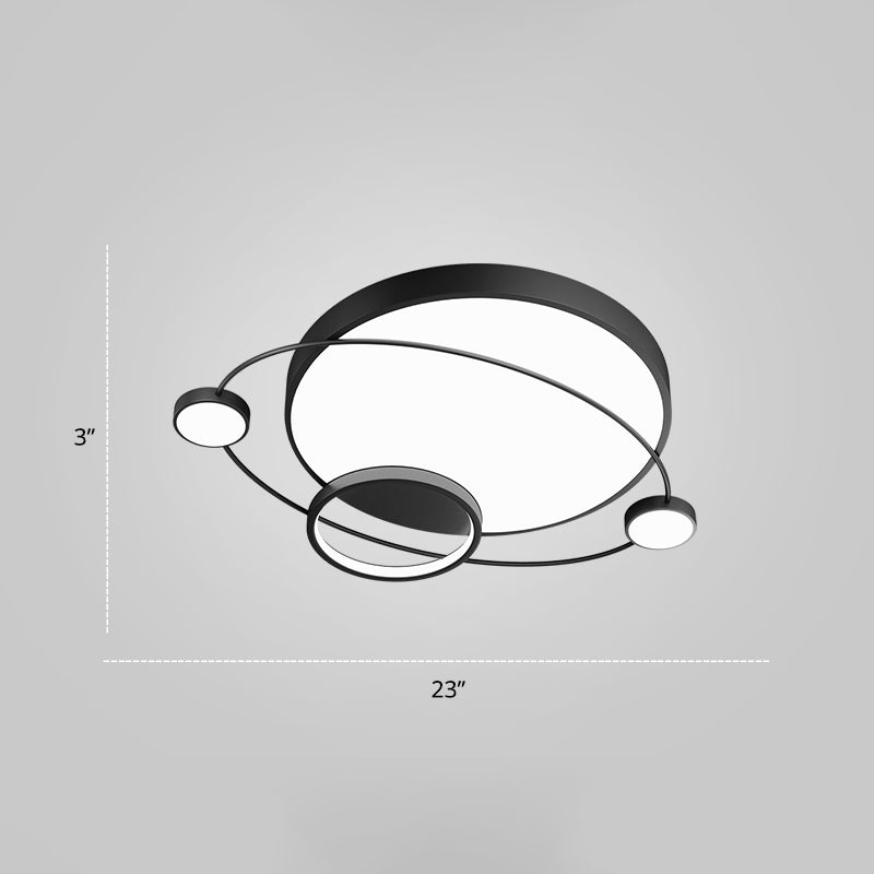 Orbit Shape Bedroom LED Ceiling Lamp Acrylic Minimalistic Flush Mount Lighting Fixture Black 23" White Clearhalo 'Ceiling Lights' 'Close To Ceiling Lights' 'Close to ceiling' 'Flush mount' Lighting' 2424291