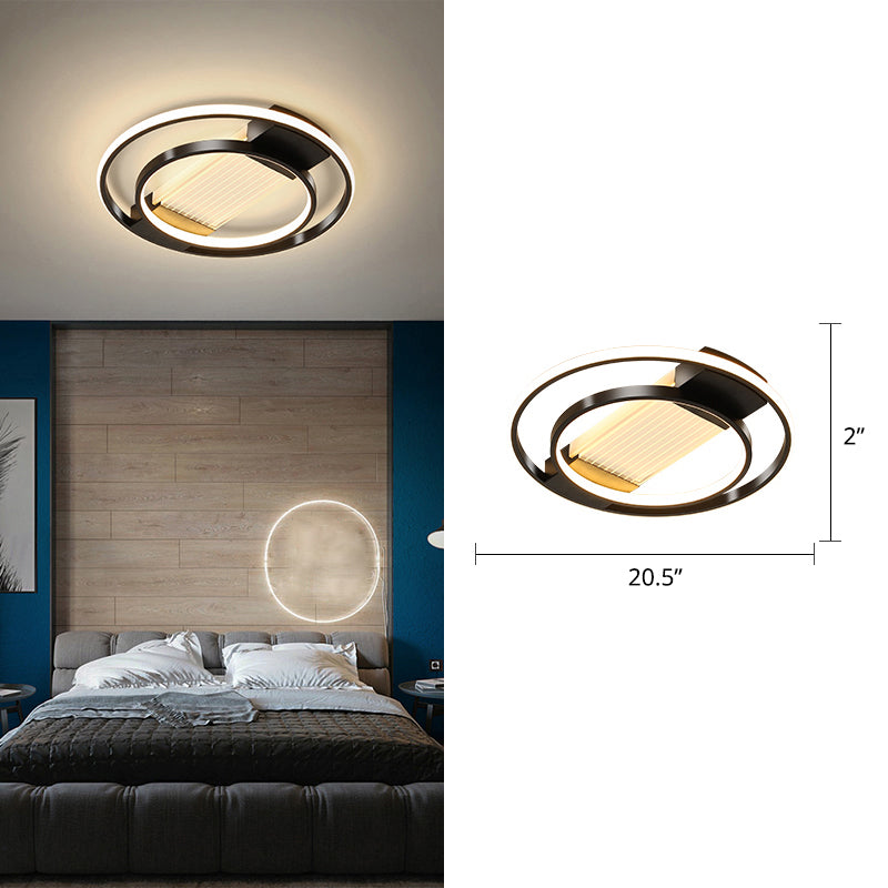 Halo Bedroom Flush Ceiling Light Metallic Simple Style LED Flushmount Lighting in Black Black 20.5" White Clearhalo 'Ceiling Lights' 'Close To Ceiling Lights' 'Close to ceiling' 'Flush mount' Lighting' 2424302