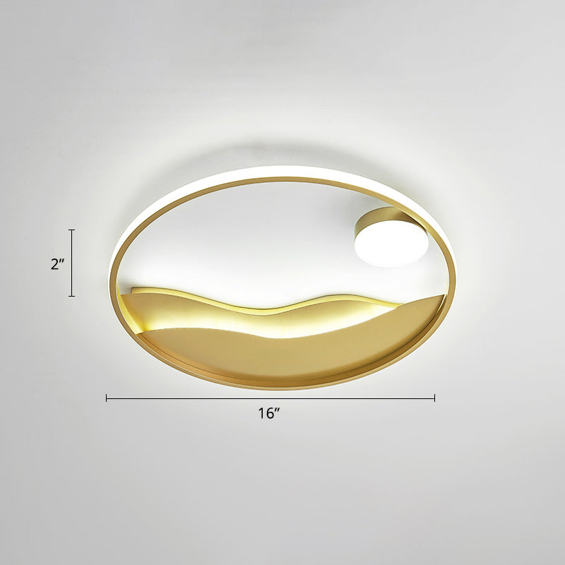 Sunrise and Sea Ceiling Light Artistic Metal Bedroom LED Flush Mount with Halo Ring Gold 16" White Clearhalo 'Ceiling Lights' 'Close To Ceiling Lights' 'Close to ceiling' 'Flush mount' Lighting' 2424313