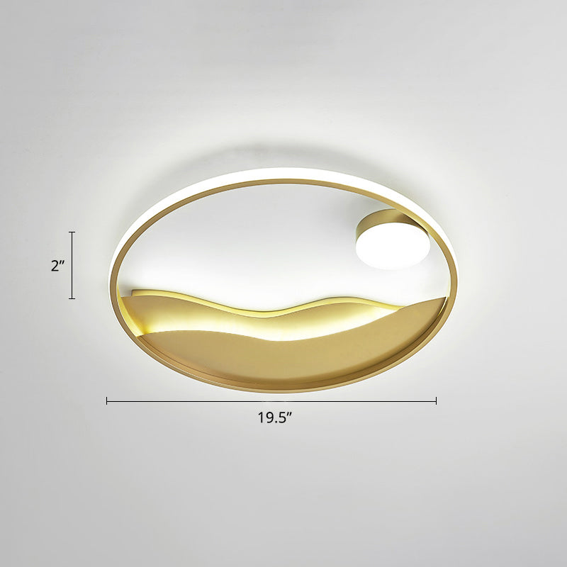 Sunrise and Sea Ceiling Light Artistic Metal Bedroom LED Flush Mount with Halo Ring Gold 19.5" White Clearhalo 'Ceiling Lights' 'Close To Ceiling Lights' 'Close to ceiling' 'Flush mount' Lighting' 2424317