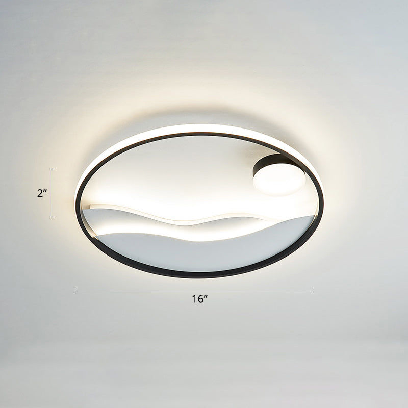 Sunrise and Sea Ceiling Light Artistic Metal Bedroom LED Flush Mount with Halo Ring Black-White 16" Third Gear Clearhalo 'Ceiling Lights' 'Close To Ceiling Lights' 'Close to ceiling' 'Flush mount' Lighting' 2424318