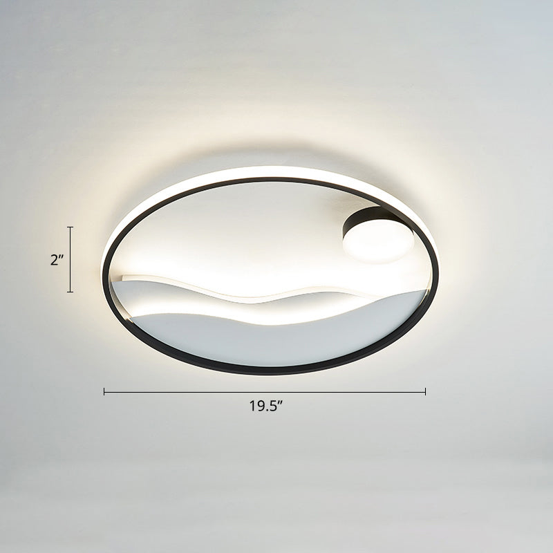 Sunrise and Sea Ceiling Light Artistic Metal Bedroom LED Flush Mount with Halo Ring Black-White 19.5" Third Gear Clearhalo 'Ceiling Lights' 'Close To Ceiling Lights' 'Close to ceiling' 'Flush mount' Lighting' 2424321
