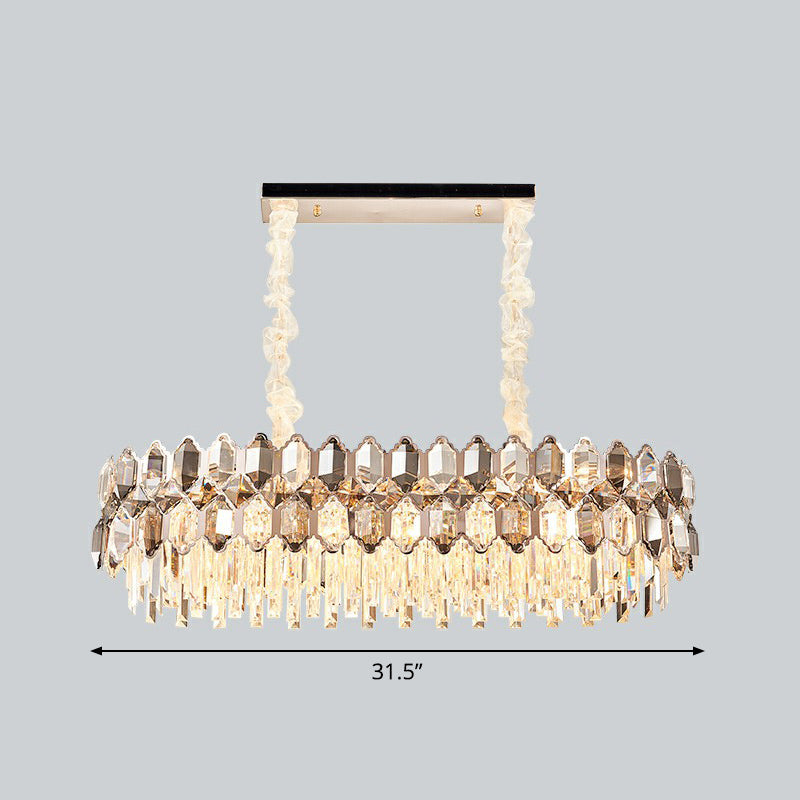 Dark Tan K9 Crystal Geometric Chandelier Contemporary Gold Plated Hanging Light for Living Room Deep Tan Oval Clearhalo 'Ceiling Lights' 'Chandeliers' 'Modern Chandeliers' 'Modern' Lighting' 2424339