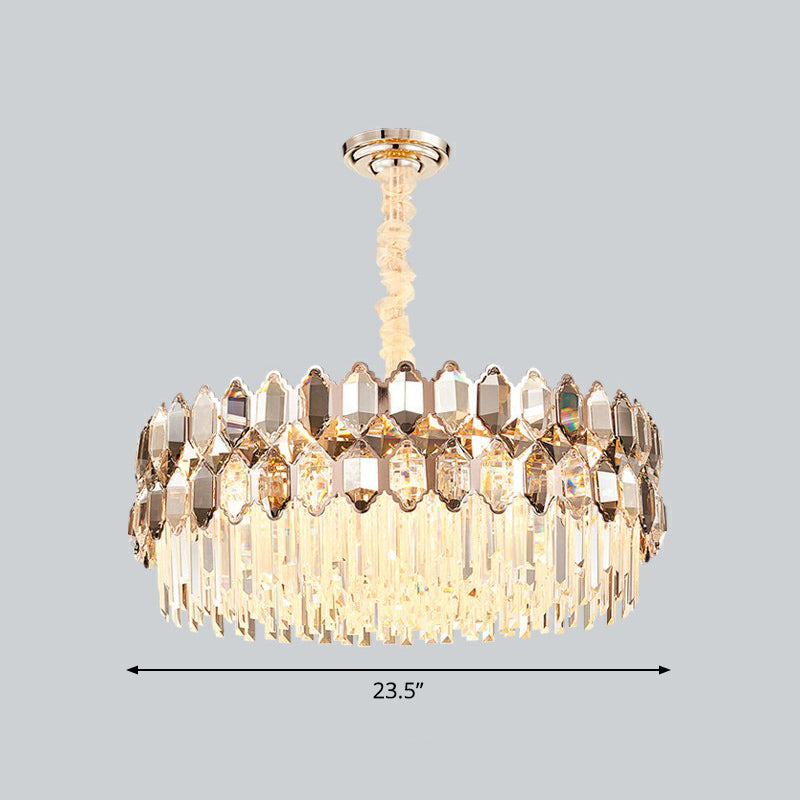 Dark Tan K9 Crystal Geometric Chandelier Contemporary Gold Plated Hanging Light for Living Room Deep Tan Round Clearhalo 'Ceiling Lights' 'Chandeliers' 'Modern Chandeliers' 'Modern' Lighting' 2424340