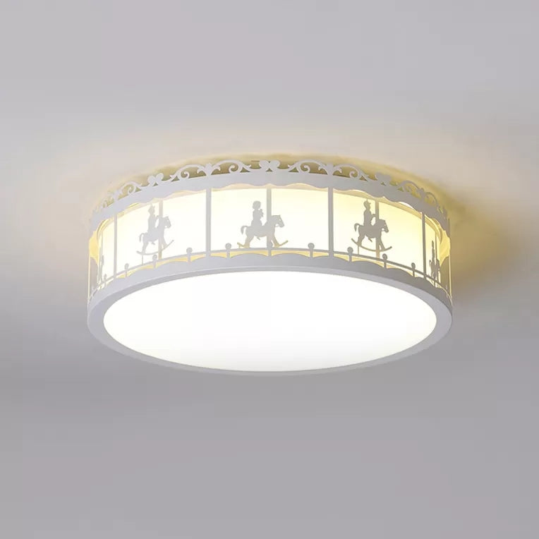Contemporary Round Ceiling Fixture with Carousel Acrylic Flush Mount Light for Kindergarten White Clearhalo 'Ceiling Lights' 'Close To Ceiling Lights' 'Close to ceiling' 'Flush mount' Lighting' 24244