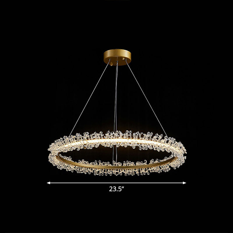 Simplicity Circle LED Chandelier Crystal Beads Living Room Pendant Lighting Fixture Gold 23.5" Clearhalo 'Ceiling Lights' 'Chandeliers' 'Modern Chandeliers' 'Modern' Lighting' 2424454