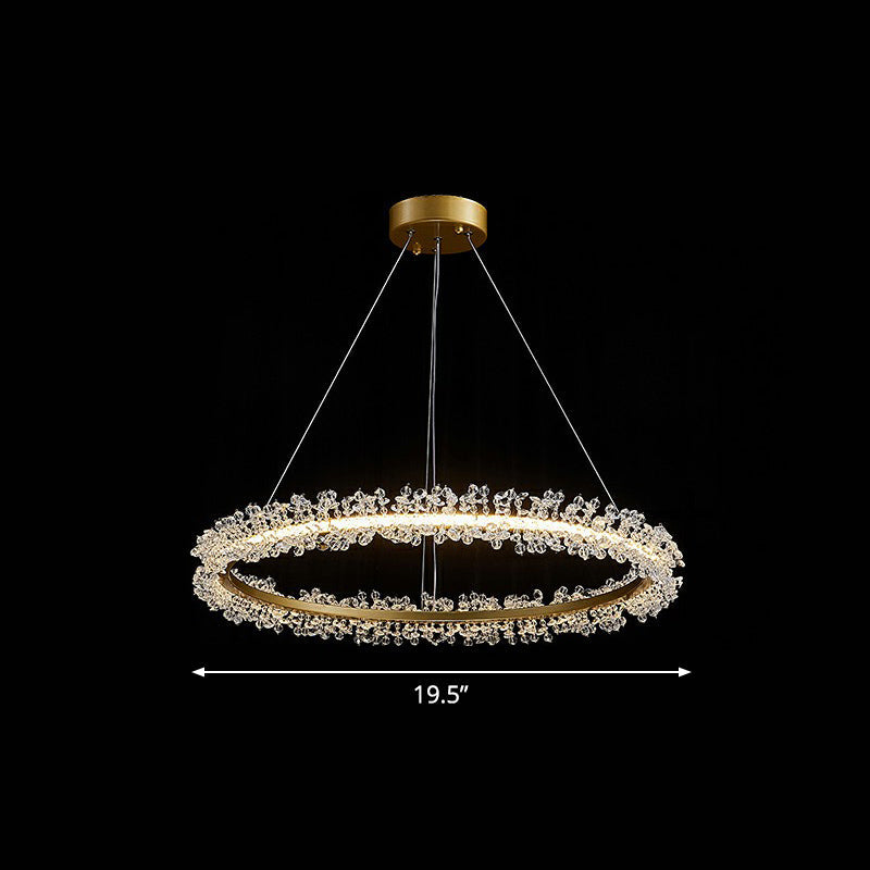 Simplicity Circle LED Chandelier Crystal Beads Living Room Pendant Lighting Fixture Gold 19.5" Clearhalo 'Ceiling Lights' 'Chandeliers' 'Modern Chandeliers' 'Modern' Lighting' 2424461