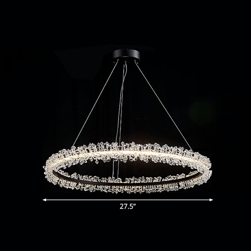 Simplicity Circle LED Chandelier Crystal Beads Living Room Pendant Lighting Fixture Black 27.5" Clearhalo 'Ceiling Lights' 'Chandeliers' 'Modern Chandeliers' 'Modern' Lighting' 2424464