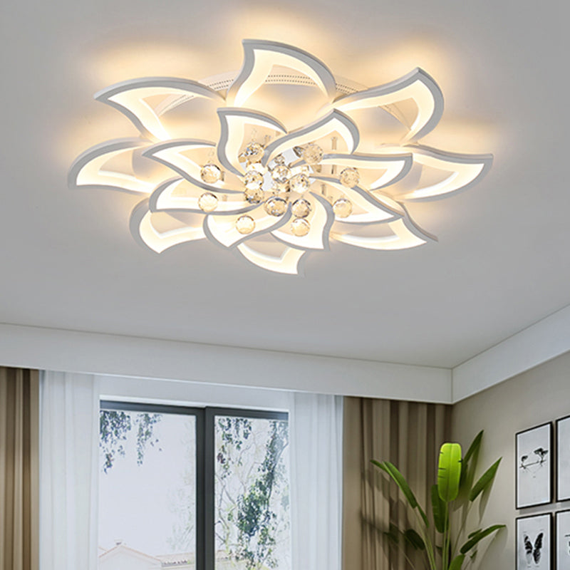 Blossom Metal Flushmount Light Contemporary White Flush Ceiling Light with Crystal Ball Clearhalo 'Ceiling Lights' 'Close To Ceiling Lights' 'Close to ceiling' 'Flush mount' Lighting' 2424670