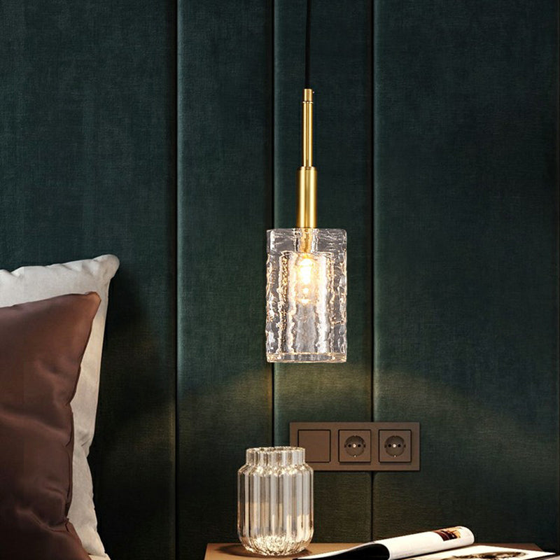 Rectangle Dining Room Pendulum Light Clear Rippled Crystal 1-Bulb Simple Style Hanging Light in Gold Clear Clearhalo 'Ceiling Lights' 'Modern Pendants' 'Modern' 'Pendant Lights' 'Pendants' Lighting' 2424708