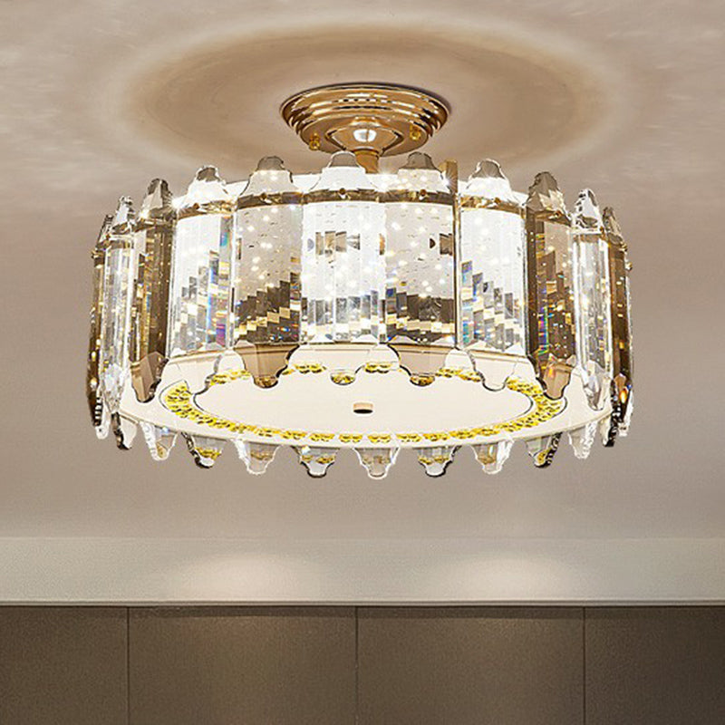 Modern Drum Shaped Flush Mount Lamp K9 Crystal Dining Room Flush Ceiling Light in Clear Clear 19.5" Clearhalo 'Ceiling Lights' 'Close To Ceiling Lights' 'Close to ceiling' 'Flush mount' Lighting' 2424783