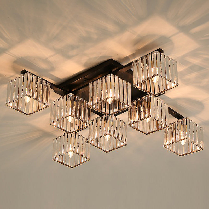 Cubic Semi Flush Ceiling Light Modern Crystal Bedroom Flush Mount Lighting Fixture 8 Black Clearhalo 'Ceiling Lights' 'Close To Ceiling Lights' 'Close to ceiling' 'Flush mount' Lighting' 2424789
