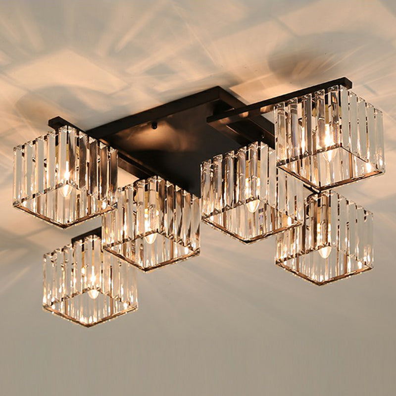 Cubic Semi Flush Ceiling Light Modern Crystal Bedroom Flush Mount Lighting Fixture 6 Black Clearhalo 'Ceiling Lights' 'Close To Ceiling Lights' 'Close to ceiling' 'Flush mount' Lighting' 2424790