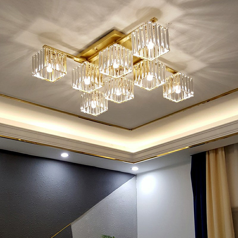 Cubic Semi Flush Ceiling Light Modern Crystal Bedroom Flush Mount Lighting Fixture Clearhalo 'Ceiling Lights' 'Close To Ceiling Lights' 'Close to ceiling' 'Flush mount' Lighting' 2424791