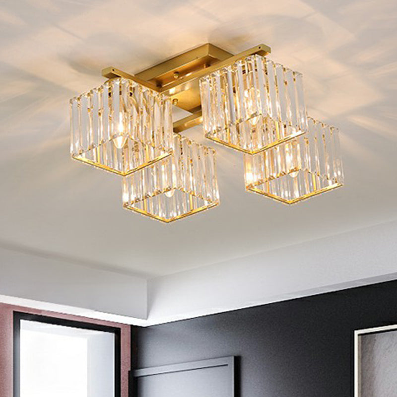 Cubic Semi Flush Ceiling Light Modern Crystal Bedroom Flush Mount Lighting Fixture Clearhalo 'Ceiling Lights' 'Close To Ceiling Lights' 'Close to ceiling' 'Flush mount' Lighting' 2424795