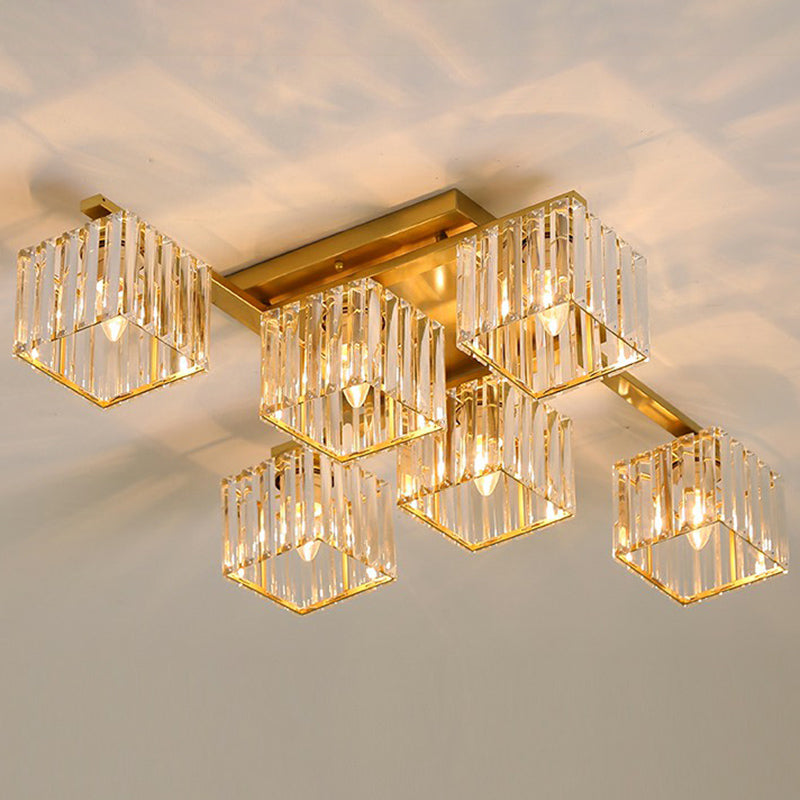 Cubic Semi Flush Ceiling Light Modern Crystal Bedroom Flush Mount Lighting Fixture 6 Gold Clearhalo 'Ceiling Lights' 'Close To Ceiling Lights' 'Close to ceiling' 'Flush mount' Lighting' 2424796