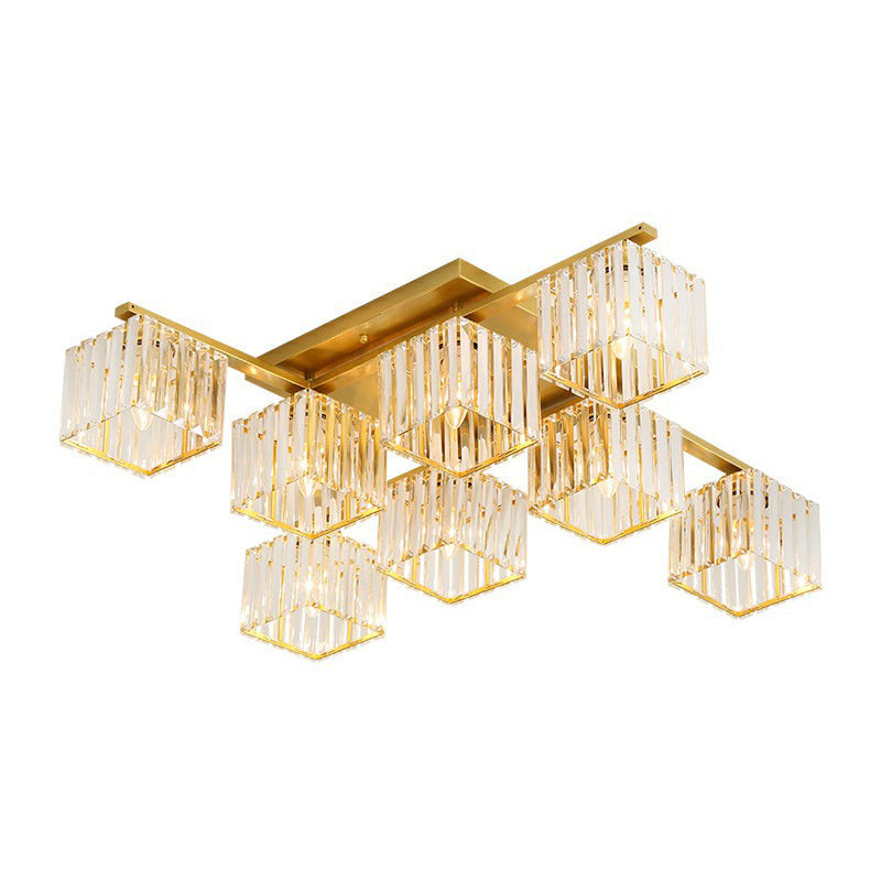 Cubic Semi Flush Ceiling Light Modern Crystal Bedroom Flush Mount Lighting Fixture Clearhalo 'Ceiling Lights' 'Close To Ceiling Lights' 'Close to ceiling' 'Flush mount' Lighting' 2424797