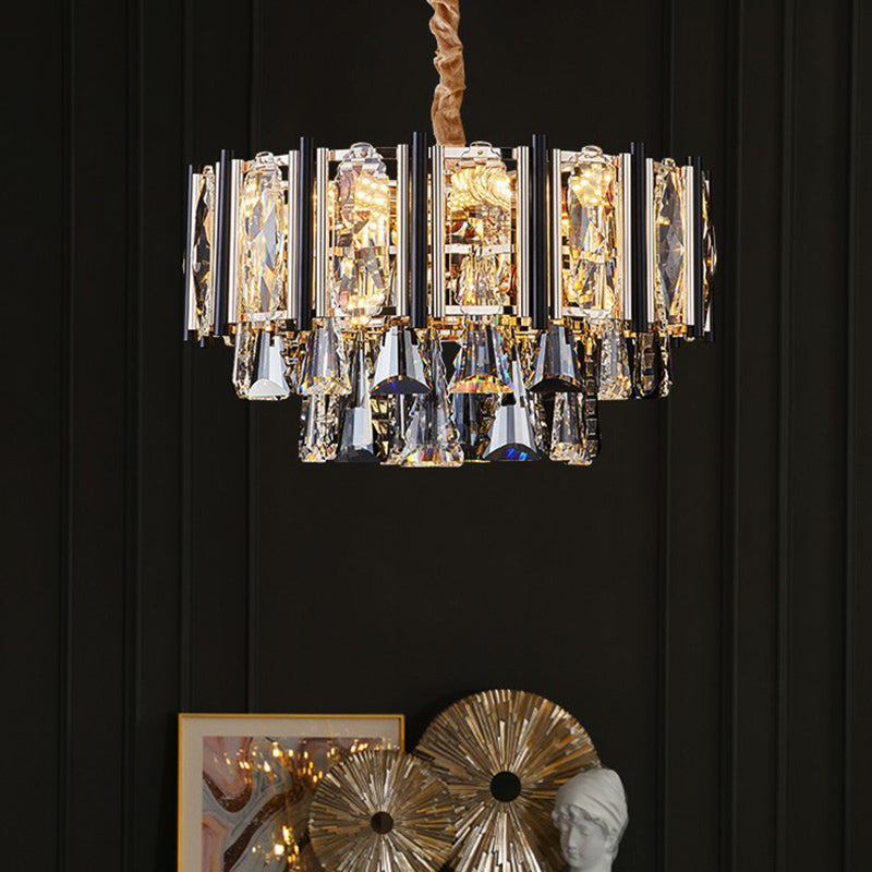 Modern Layered Chandelier Light Clear Beveled Crystal Living Room Suspension Lighting Clearhalo 'Ceiling Lights' 'Chandeliers' 'Clear' 'Industrial' 'Modern Chandeliers' 'Modern' 'Tiffany' 'Traditional Chandeliers' Lighting' 2424821