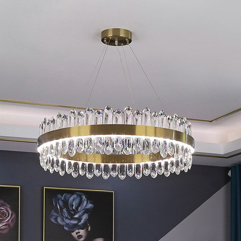 Gold Finish Halo Chandelier Pendant Minimalist K9 Crystal Icicle LED Hanging Light Fixture Clearhalo 'Ceiling Lights' 'Chandeliers' 'Modern Chandeliers' 'Modern' Lighting' 2424868