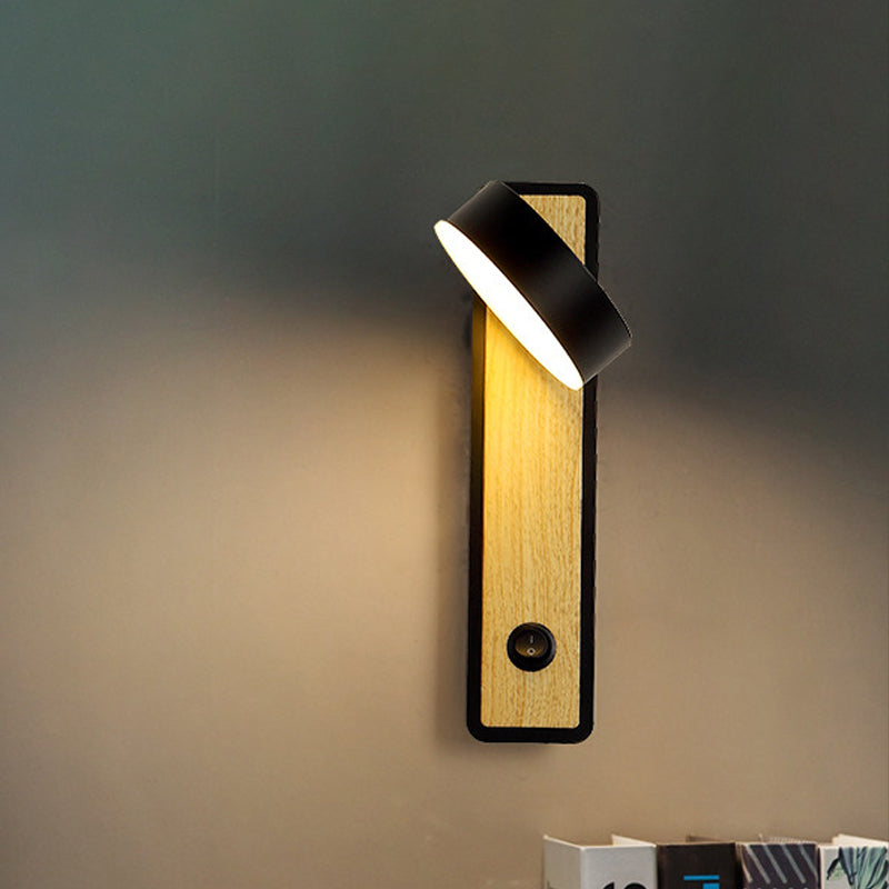 Rotatable 1 Light Round LED Wall Sconce Lamp Modern Wooden Black/White Down Lighting in Warm/White Light Black Clearhalo 'Wall Lamps & Sconces' 'Wall Lights' Lighting' 242646
