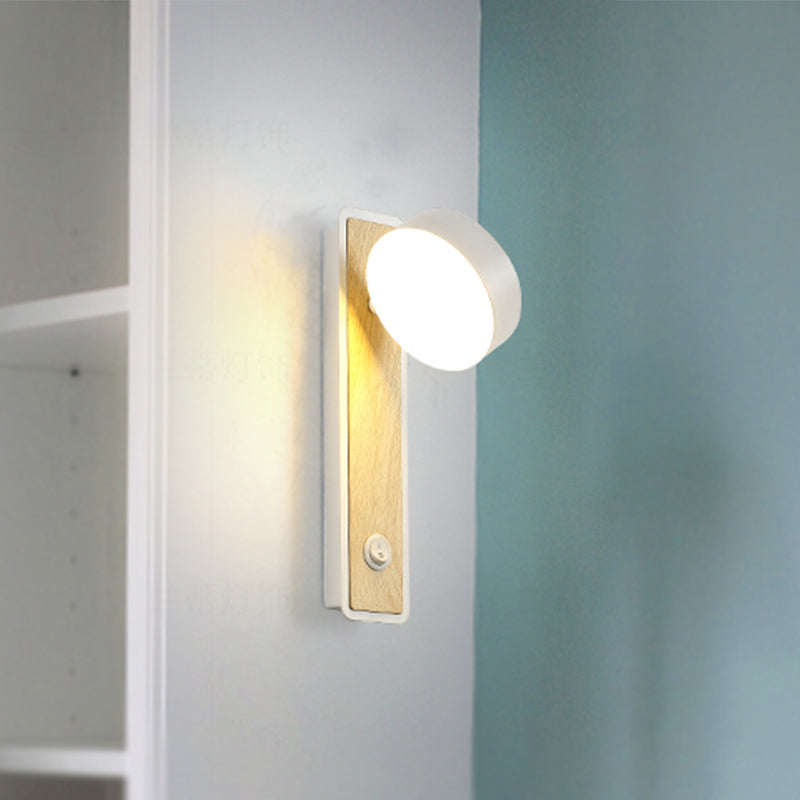 Rotatable 1 Light Round LED Wall Sconce Lamp Modern Wooden Black/White Down Lighting in Warm/White Light White Clearhalo 'Wall Lamps & Sconces' 'Wall Lights' Lighting' 242648