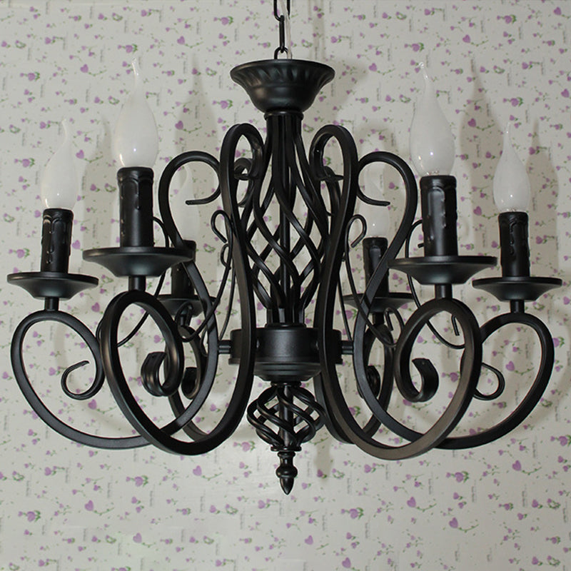 6/8 Bulbs Ceiling Lamp with Swirled Arm Metal Traditional Dining Room Chandelier Pendant Light in Rust Clearhalo 'Ceiling Lights' 'Chandeliers' Lighting' 2426897