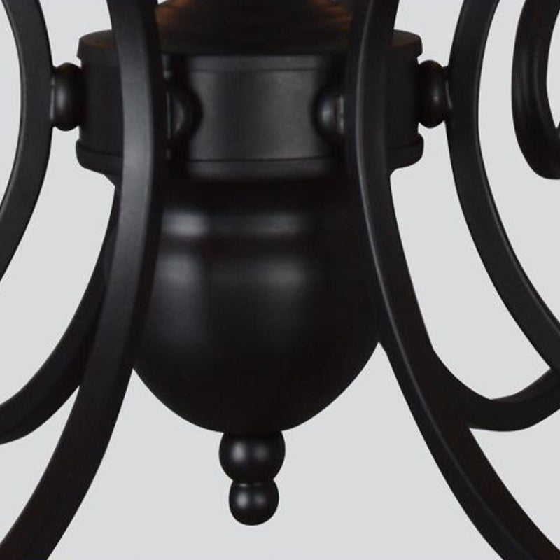 5/6 Lights Metal Pendant Chandelier Classic Black Swirled Arm Living Room Hanging Ceiling Fixture Clearhalo 'Ceiling Lights' 'Chandeliers' Lighting' 2426905