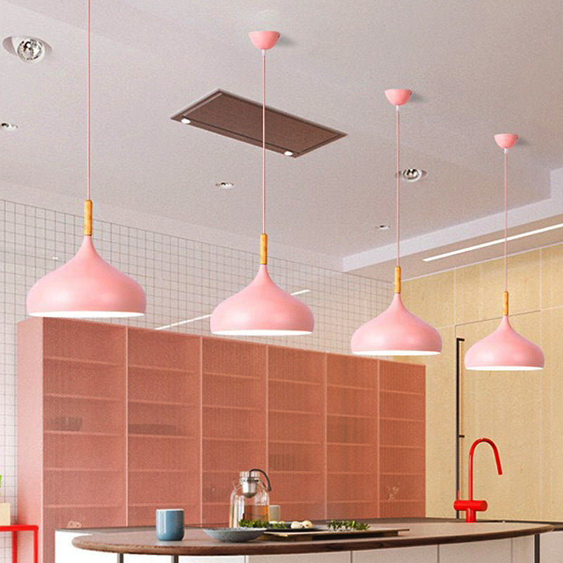 9.5"/12.5"/14"W Teardrop Pendant Lighting in Nordic Style Metal 1 Light Black/White/Gold Hanging Light Pink Clearhalo 'Ceiling Lights' 'Modern Pendants' 'Modern' 'Pendant Lights' 'Pendants' Lighting' 242899