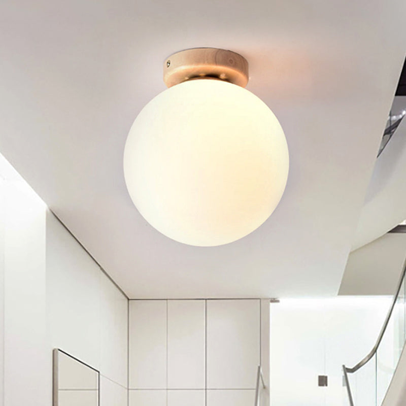 Contemporary Globe Ceiling Mount Light 1 Head Frosted Glass Ceiling Lamp in White for Bathroom White Clearhalo 'Ceiling Lights' 'Close To Ceiling Lights' 'Close to ceiling' 'Glass shade' 'Glass' 'Semi-flushmount' Lighting' 243027
