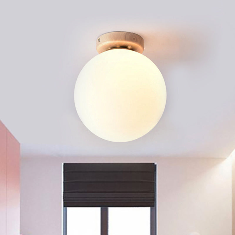 Contemporary Globe Ceiling Mount Light 1 Head Frosted Glass Ceiling Lamp in White for Bathroom Clearhalo 'Ceiling Lights' 'Close To Ceiling Lights' 'Close to ceiling' 'Glass shade' 'Glass' 'Semi-flushmount' Lighting' 243028
