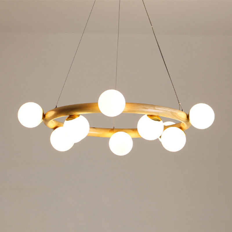 Wood Ring Suspension Light with Bubble Shade Japanese Style Pendant Light in Beige for Study Room Clearhalo 'Carpenter Chandeliers' 'Ceiling Lights' 'Chandeliers' 'Industrial' 'Modern Chandeliers' 'Modern' Lighting' 243106